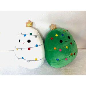 Lot 2 10" Squishmallow Plush Stuffed animals Christmas Trees white Green